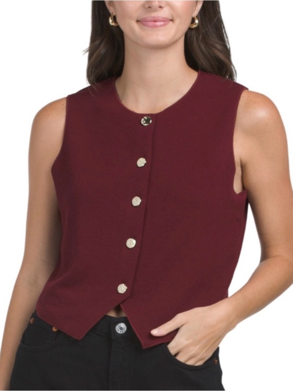 Rachel Zoe Burgundy Sleeveless Button Vest with Gold Buttons